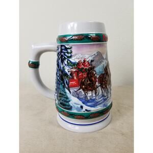 Budweiser Beer Stein Mug Holiday Collection Nora Koerber 1993 Handcrafted 7" Vtg
